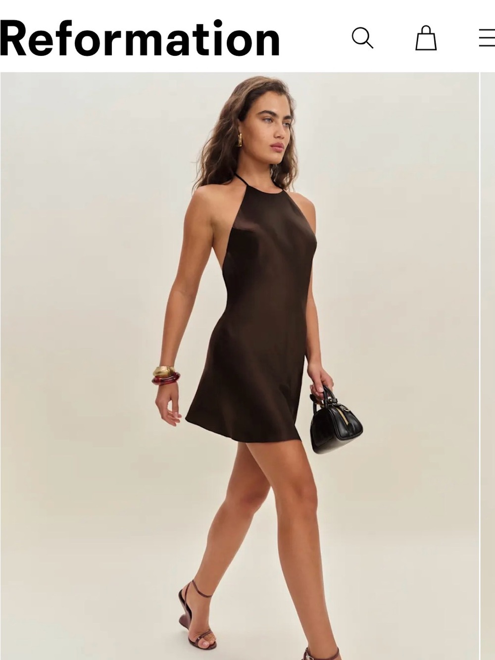 Reformation Jennis Silk Dress | Black Silk Halter Mini Dress